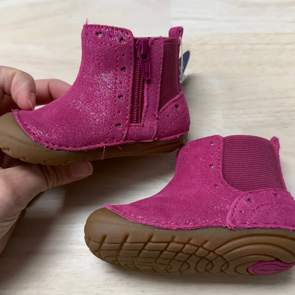 New! Stride Rite sparkly pink zip leather boots